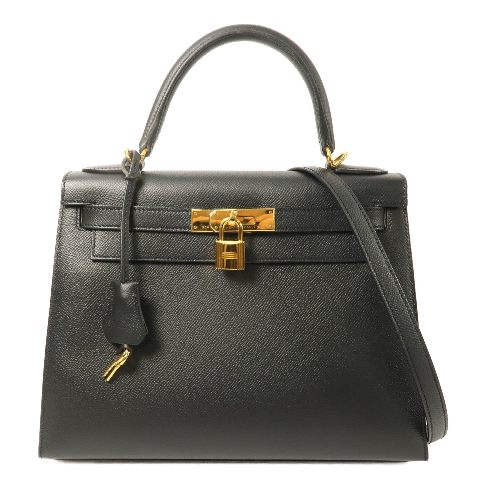 HERMES Epsom皮革Kelly 28手挽肩背兩用袋Noir