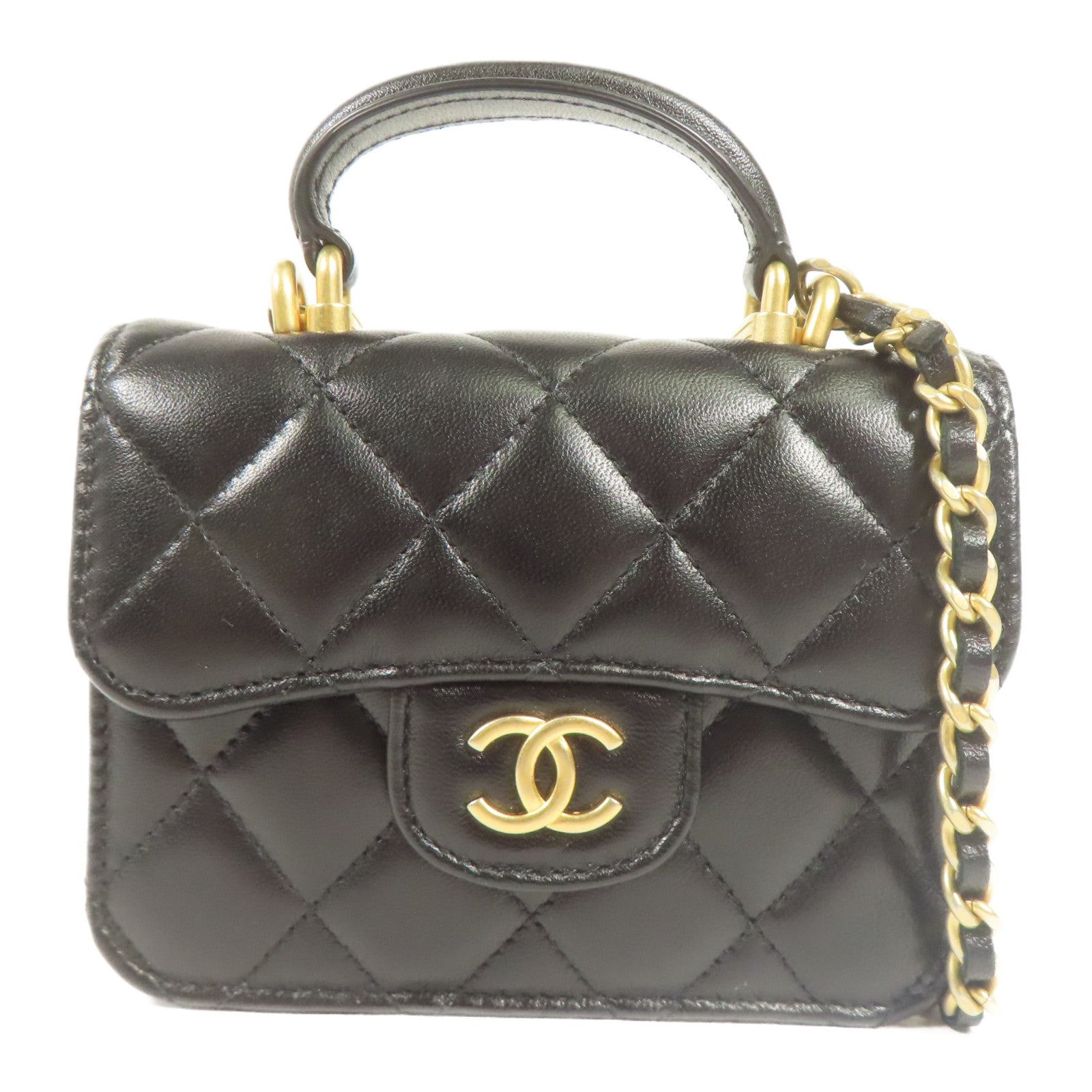 CHANEL 羊皮皮革Shoulder Bag金扣鏈帶手挽肩背兩用袋