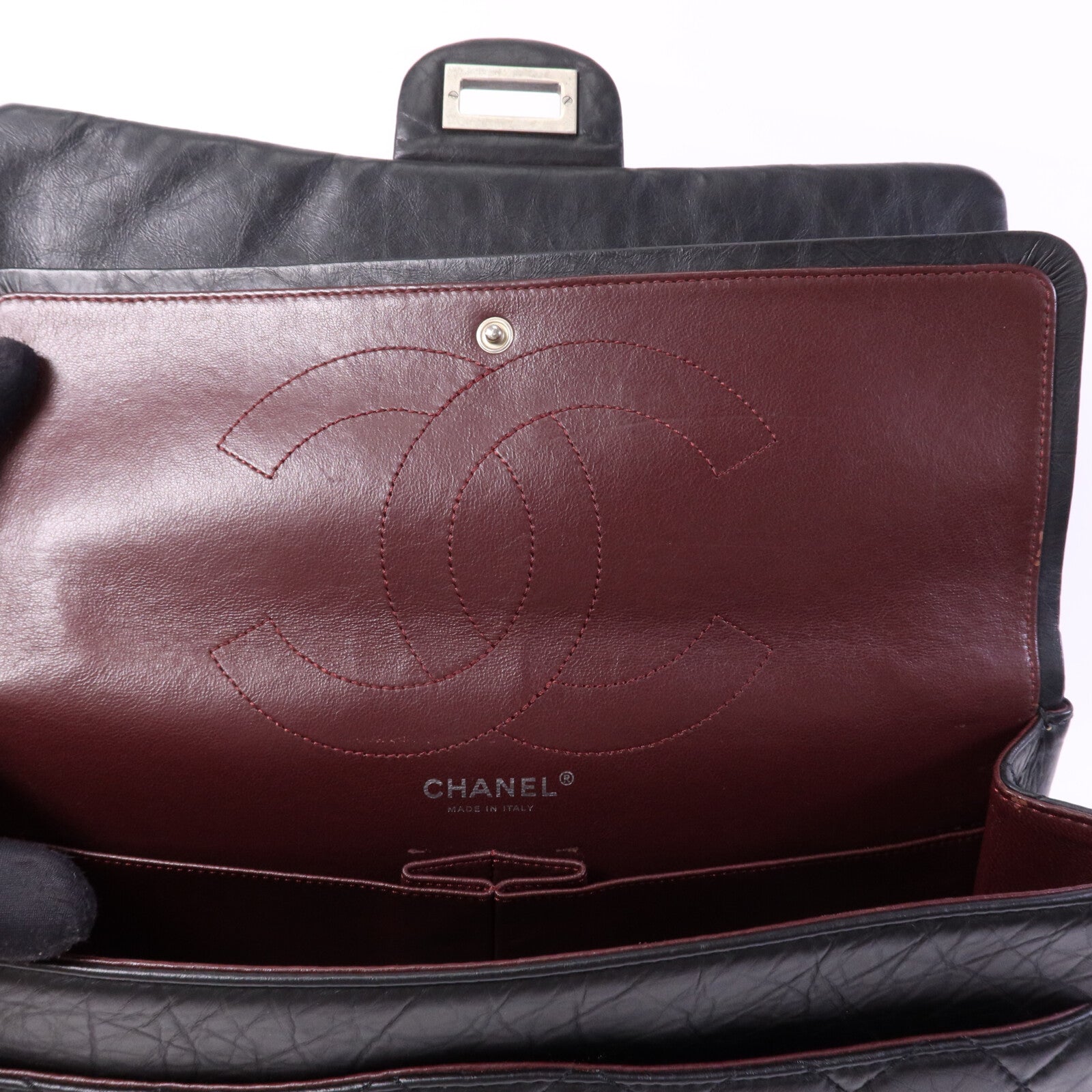 CHANEL 牛皮皮革2.55 Large銀扣鏈帶肩背袋