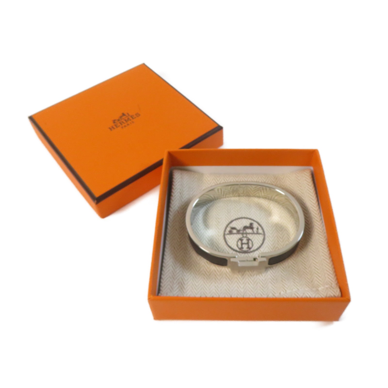 HERMES 【激減優惠】金屬Clic H Bracelet手鐲銀色/黑色