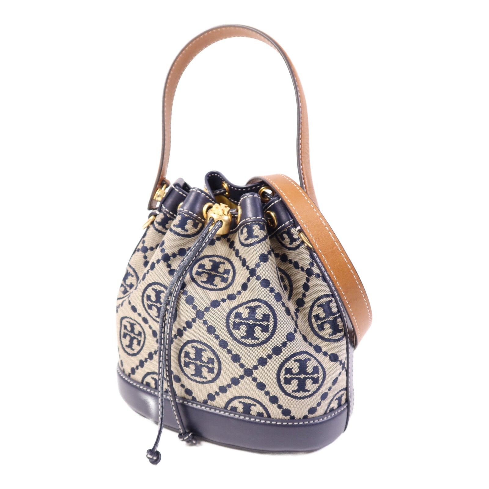 Tory Burch 帆布/皮革Bucket Bag金扣手挽肩背兩用袋