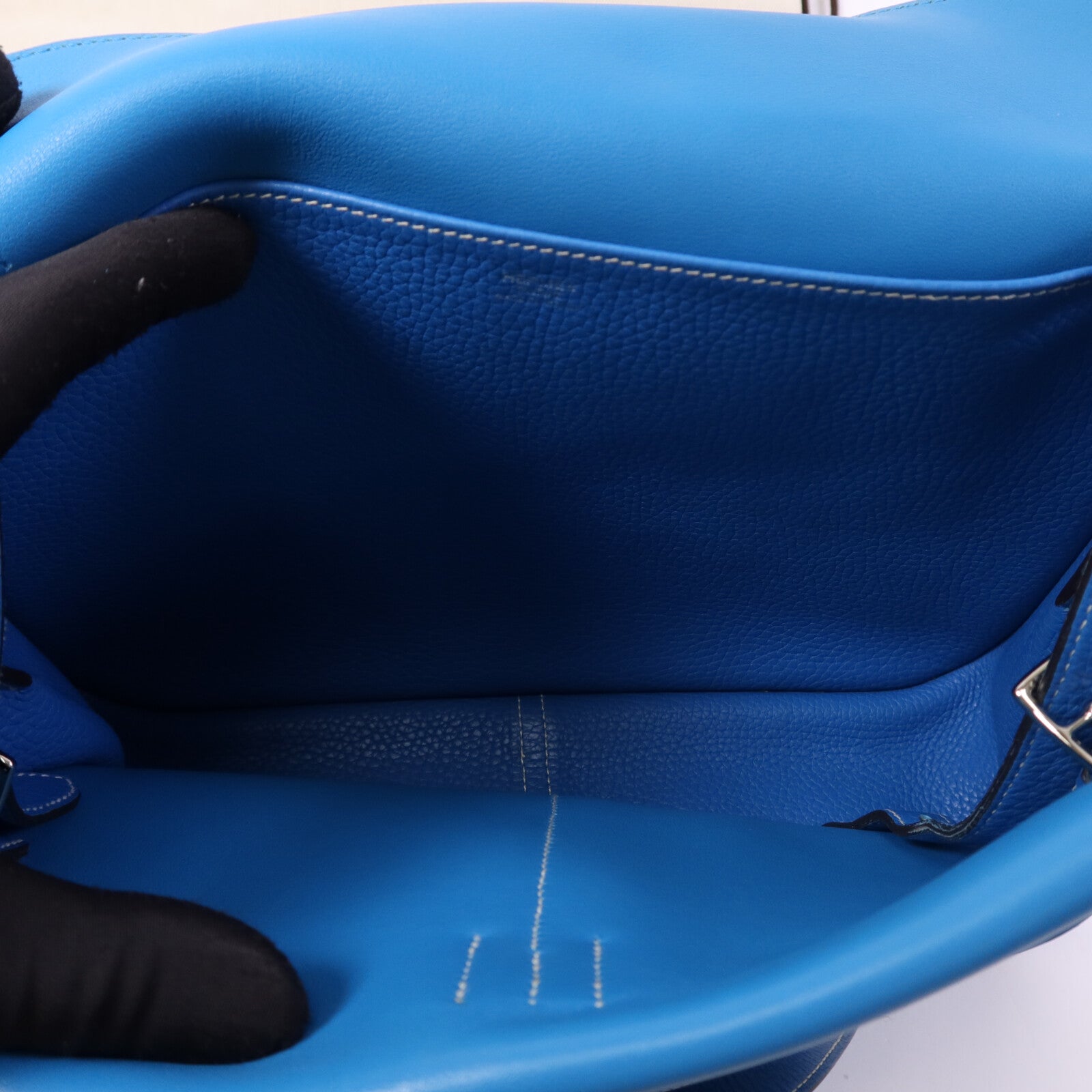 HERMES Clemence皮革Halzan 31銀扣手挽肩背兩用袋Bleu Zanzibar