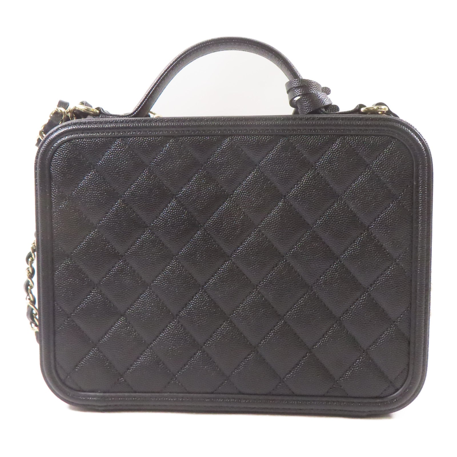 CHANEL 牛皮皮革Filigree Vanity Case金扣手挽肩背兩用袋黑色