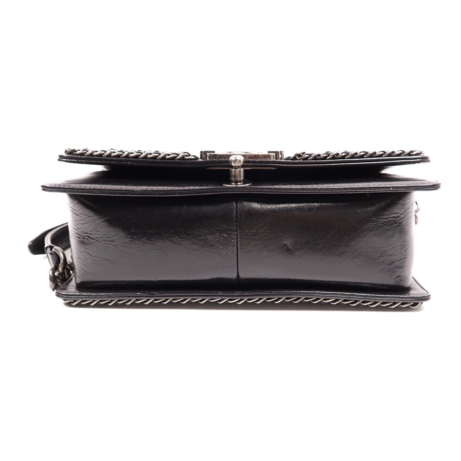 CHANEL 牛皮皮革Boy 25銀扣鏈帶肩背袋