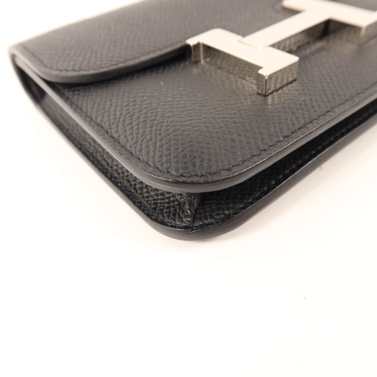 HERMES Epsom皮革Constance Slim銀扣錢包Noir