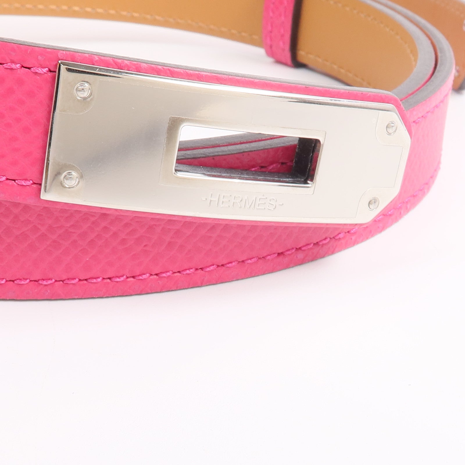 HERMES 【激減優惠】Epsom皮革Kelly 18 Belt皮帶Rose Mexico