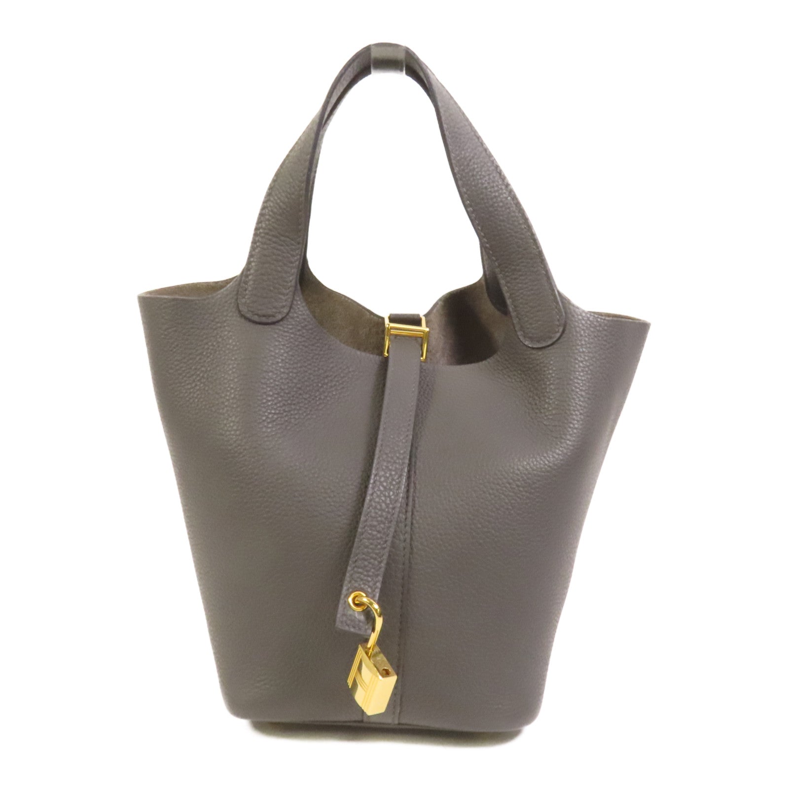 HERMES Clemence皮革Picotin PM金扣手挽袋Gris Meyer