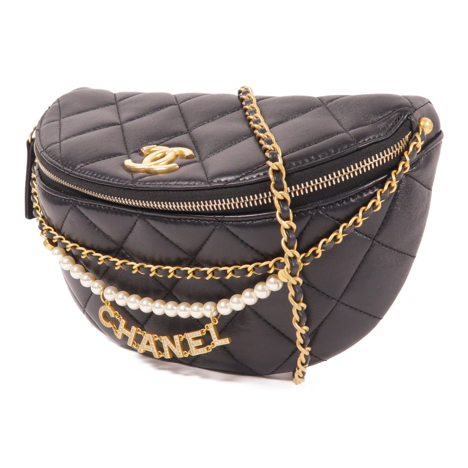 CHANEL 羊皮皮革2 Way Shoulder金扣手挽肩背兩用袋