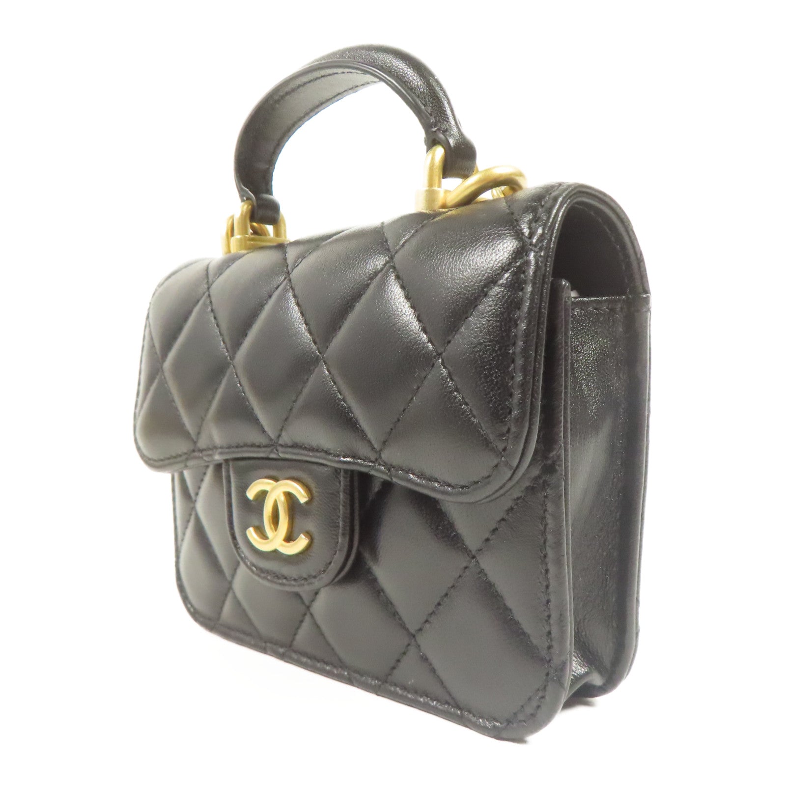 CHANEL 羊皮皮革Shoulder Bag金扣鏈帶手挽肩背兩用袋
