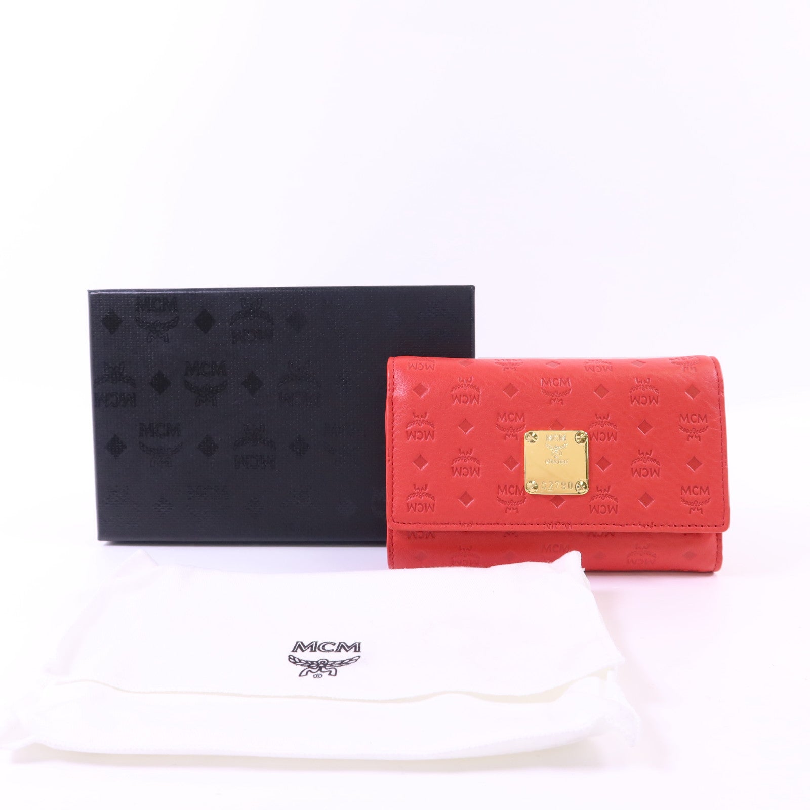 MCM 牛皮皮革Trifold Wallet金扣錢包