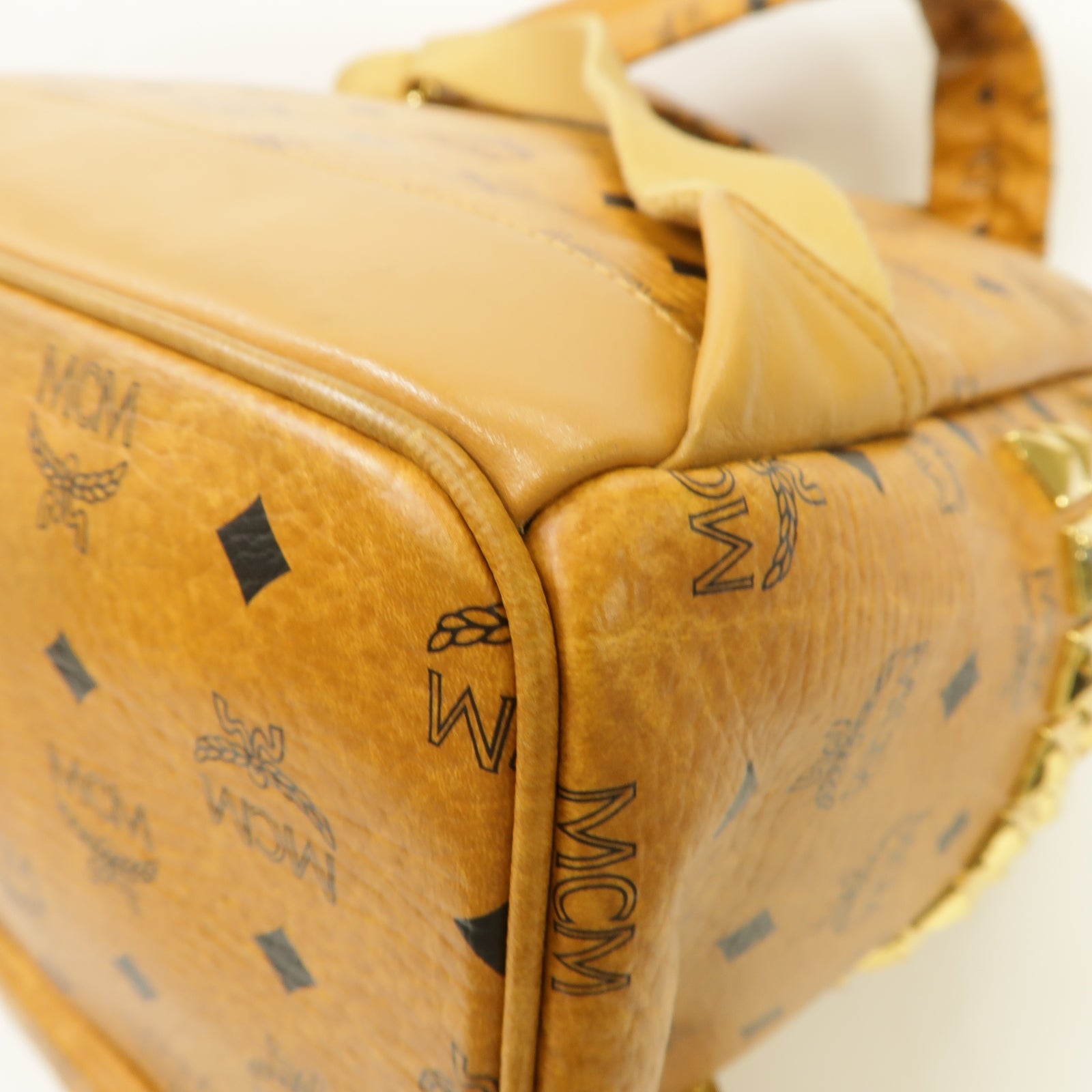 MCM 塗層帆布Backpack金扣背包棕色