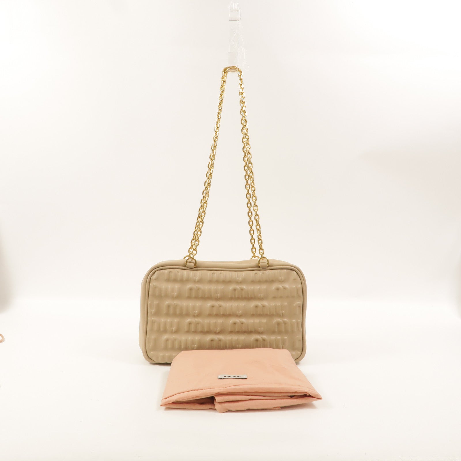 Miu Miu 牛皮皮革Softy Logo Bag鏈帶肩背袋