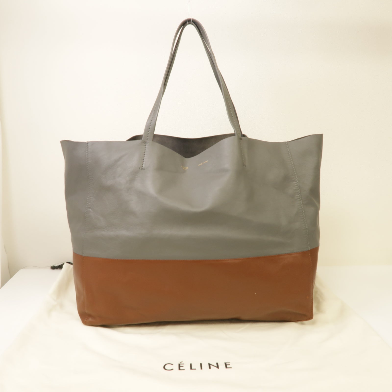 CELINE 【激減優惠】羊皮皮革Cabas手挽袋灰色/棕色