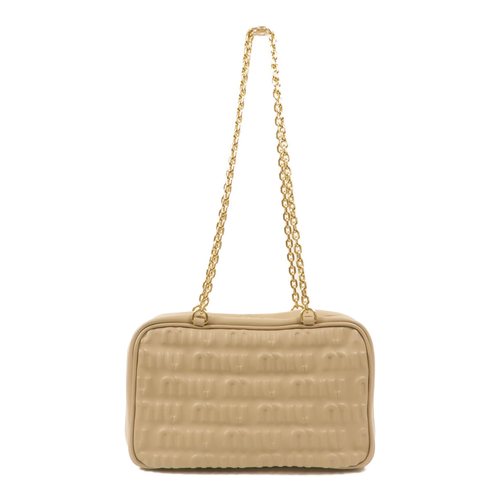 Miu Miu 牛皮皮革Softy Logo Bag鏈帶肩背袋
