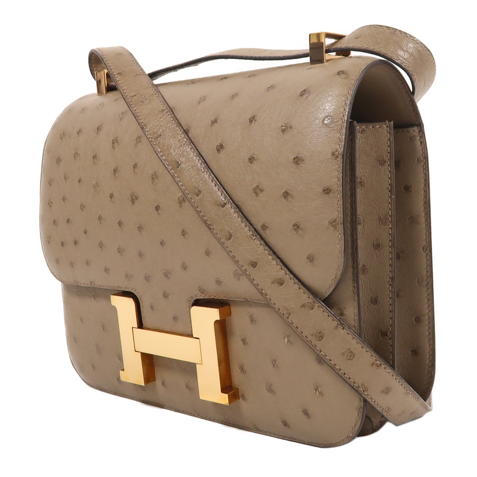 HERMES 鴕鳥皮革Constance 24金扣肩背袋
