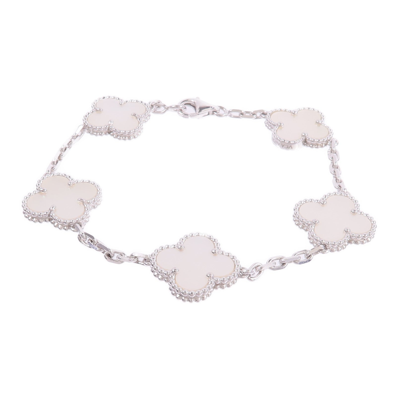 Van Cleef & Arpels 18K白金Vintage Alhambra 5 Motifs珍珠母貝手鏈