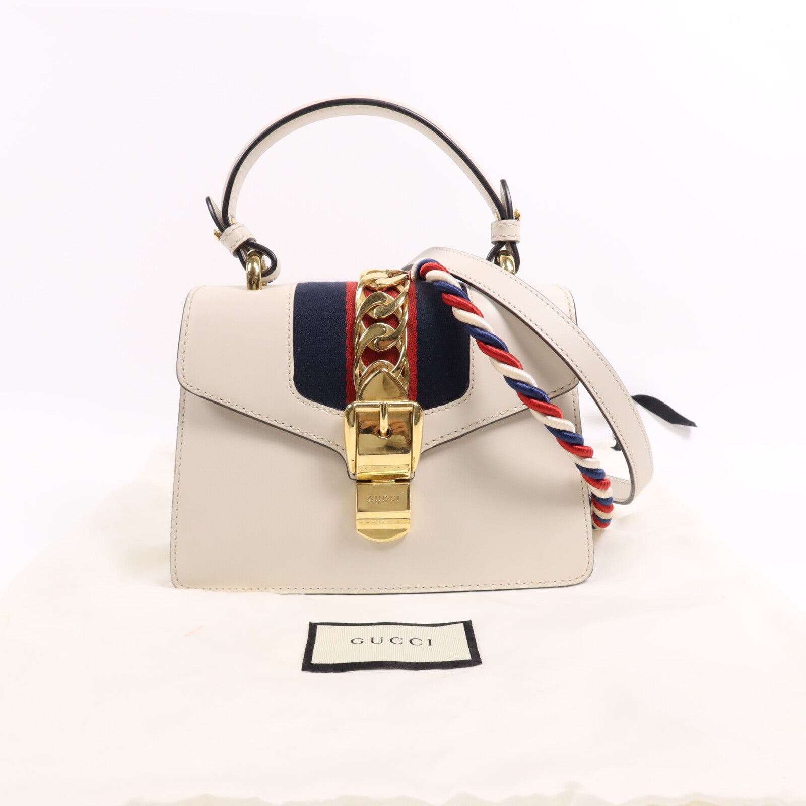 GUCCI 牛皮皮革Sylvie金扣手挽肩背兩用袋