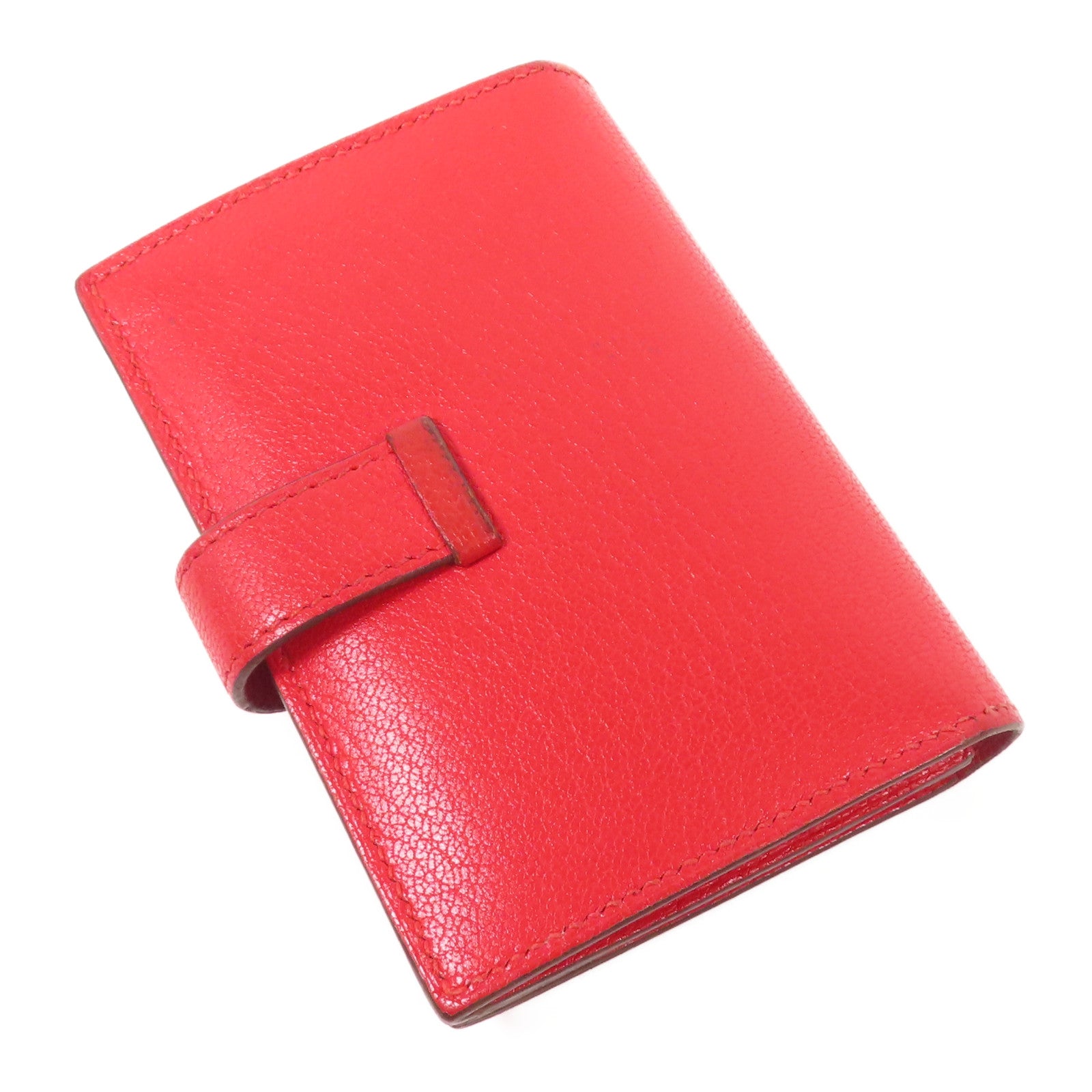 HERMES Chevre皮革Bearn Card Case金扣卡片套Rouge Tomate