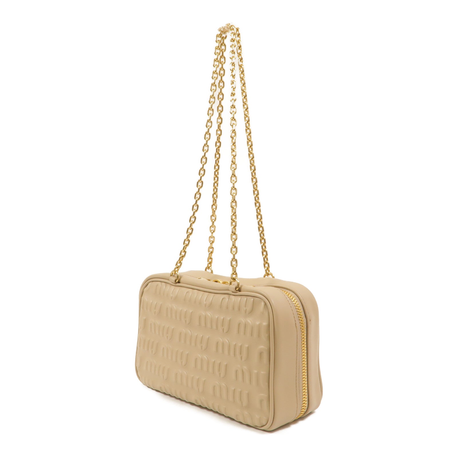 Miu Miu 牛皮皮革Softy Logo Bag鏈帶肩背袋