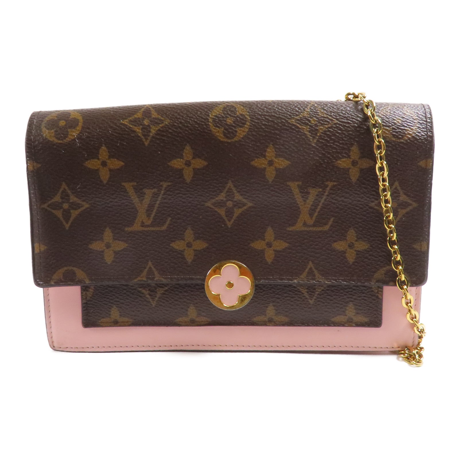 LOUIS VUITTON Monogram Flore Chain Wallet金扣鏈帶肩背袋