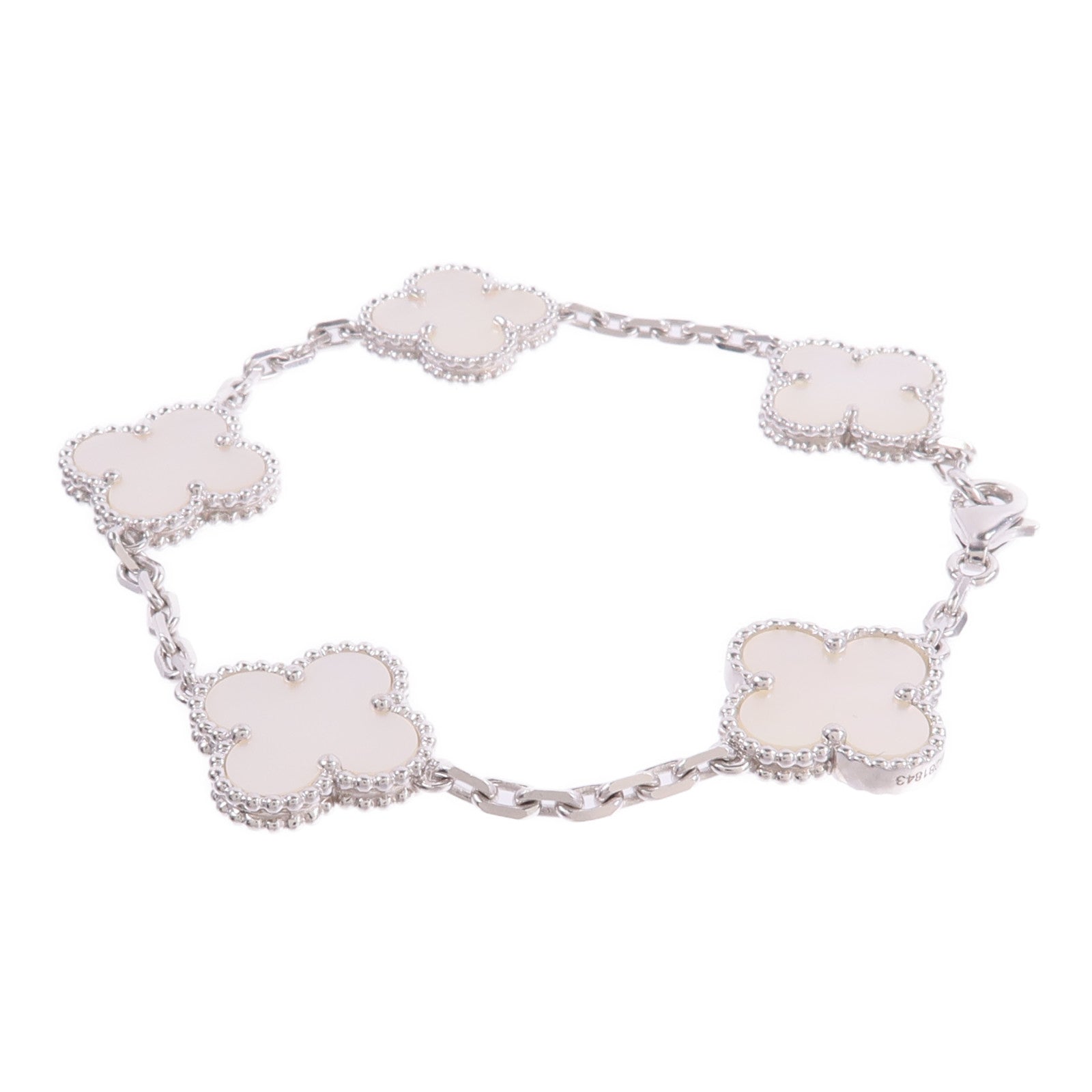 Van Cleef & Arpels 18K白金Vintage Alhambra 5 Motifs珍珠母貝手鏈