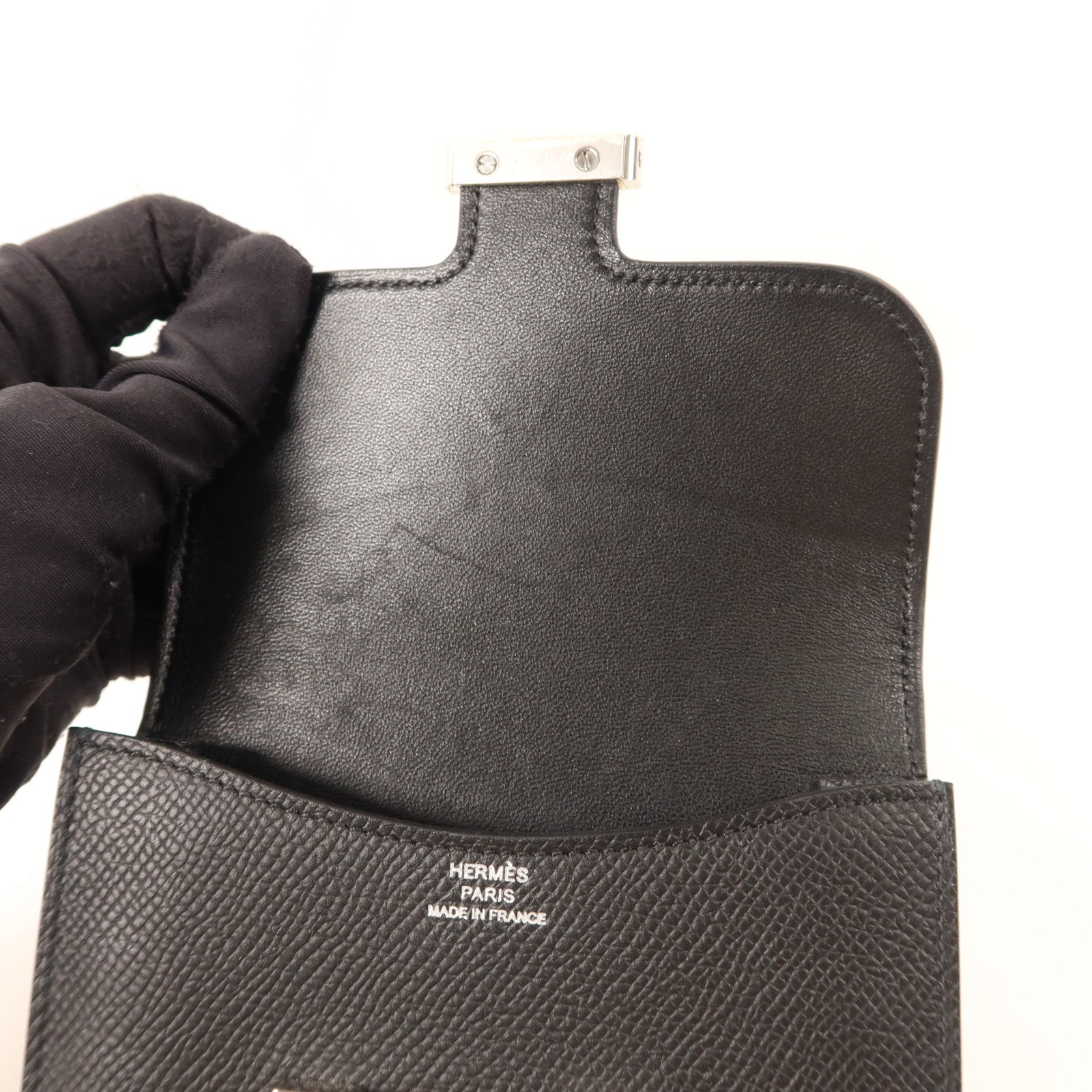 HERMES Epsom皮革Constance Slim銀扣錢包Noir