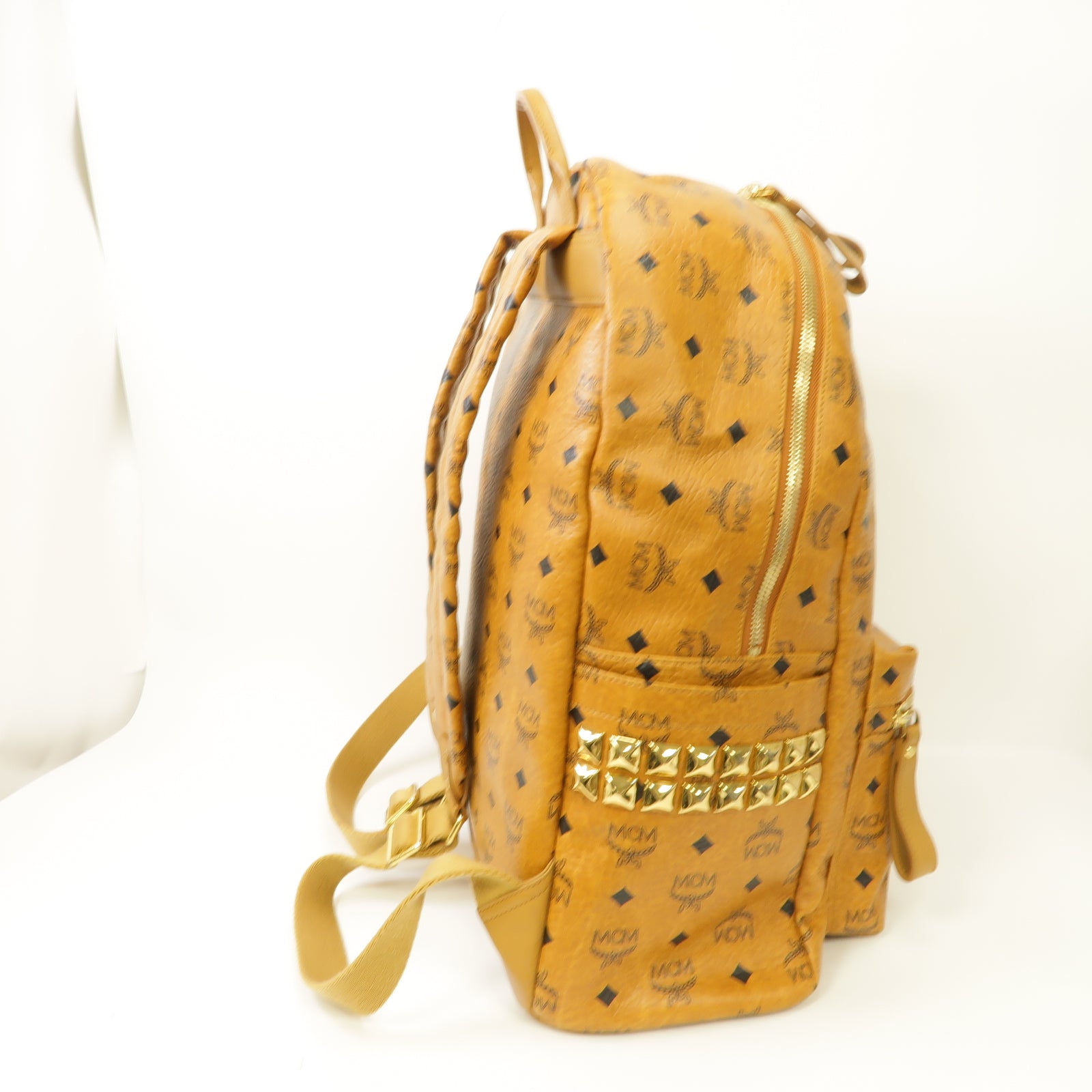 MCM 塗層帆布Backpack金扣背包棕色