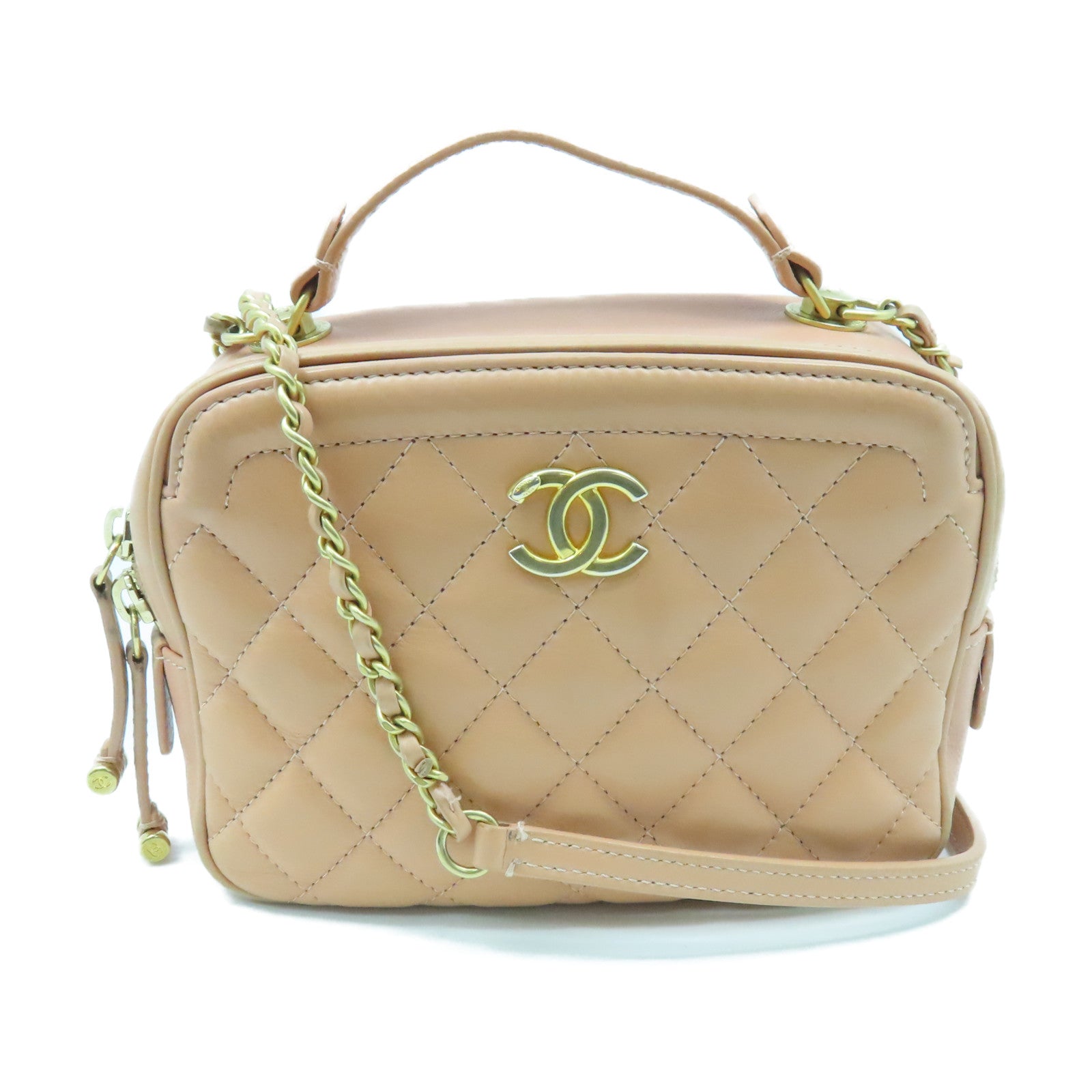 CHANEL 【激減優惠】菱格羊皮皮革Chain 2Way Shoulder金扣鏈帶手挽肩背兩用袋粉紅色