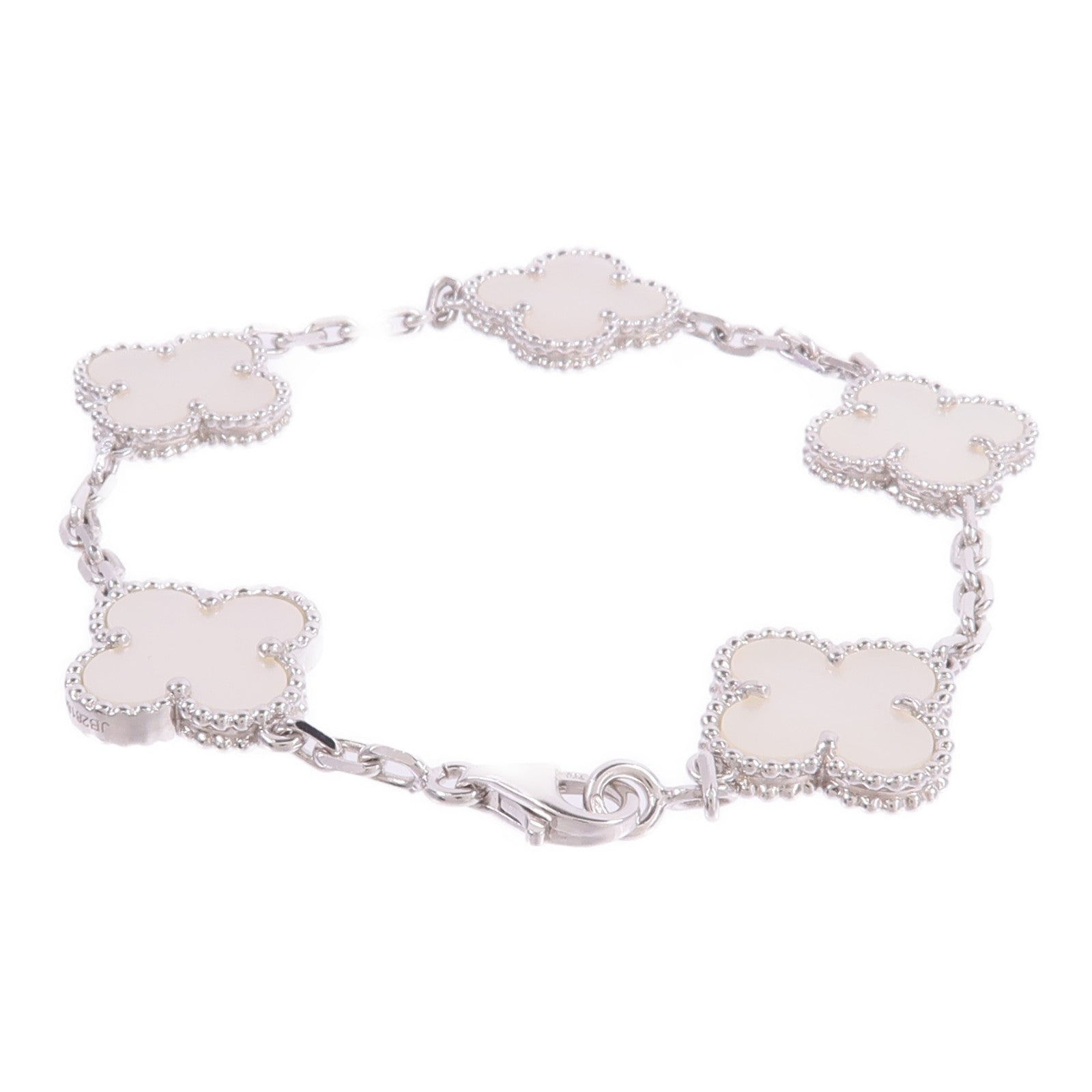 Van Cleef & Arpels 18K白金Vintage Alhambra 5 Motifs珍珠母貝手鏈
