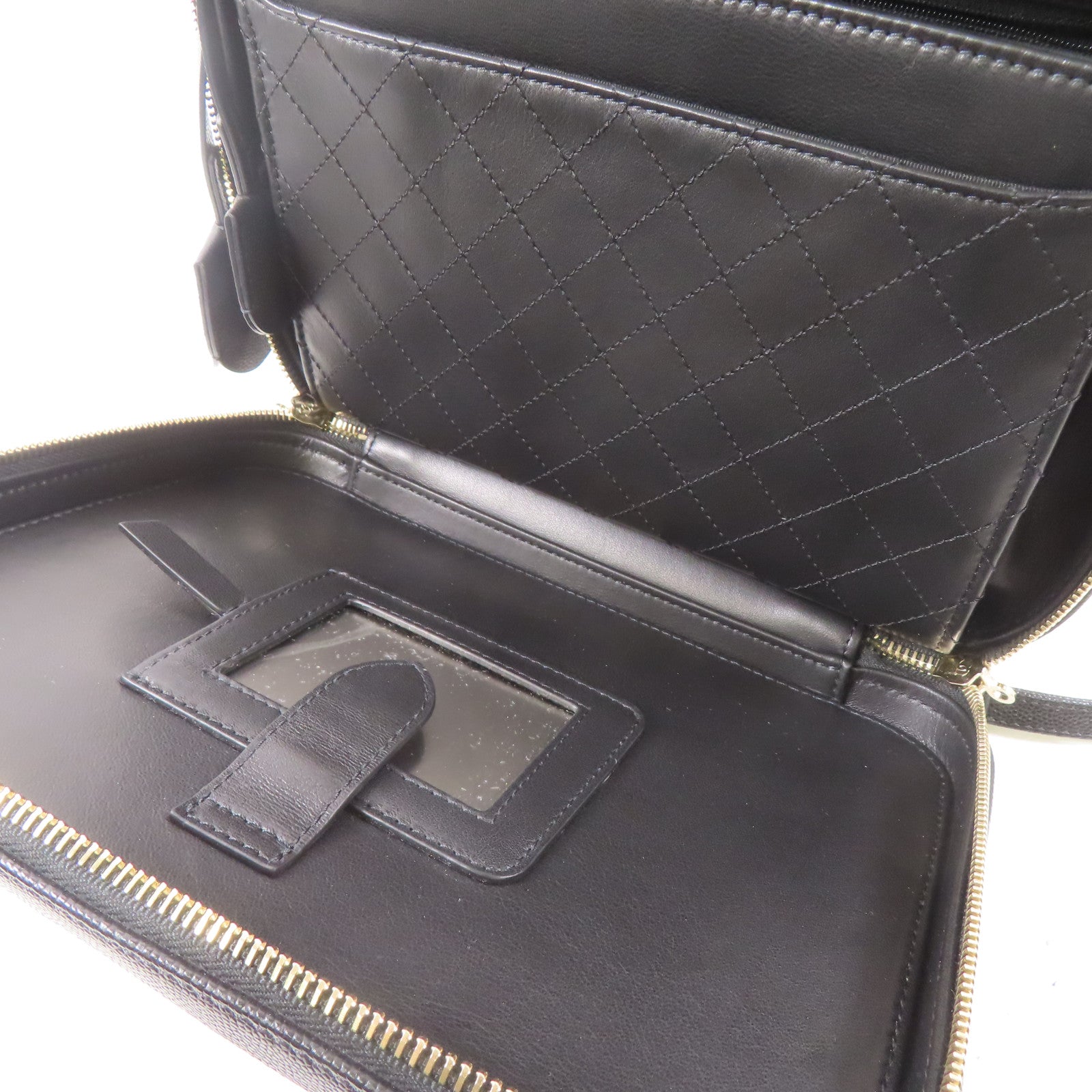 CHANEL 牛皮皮革Filigree Vanity Case金扣手挽肩背兩用袋黑色
