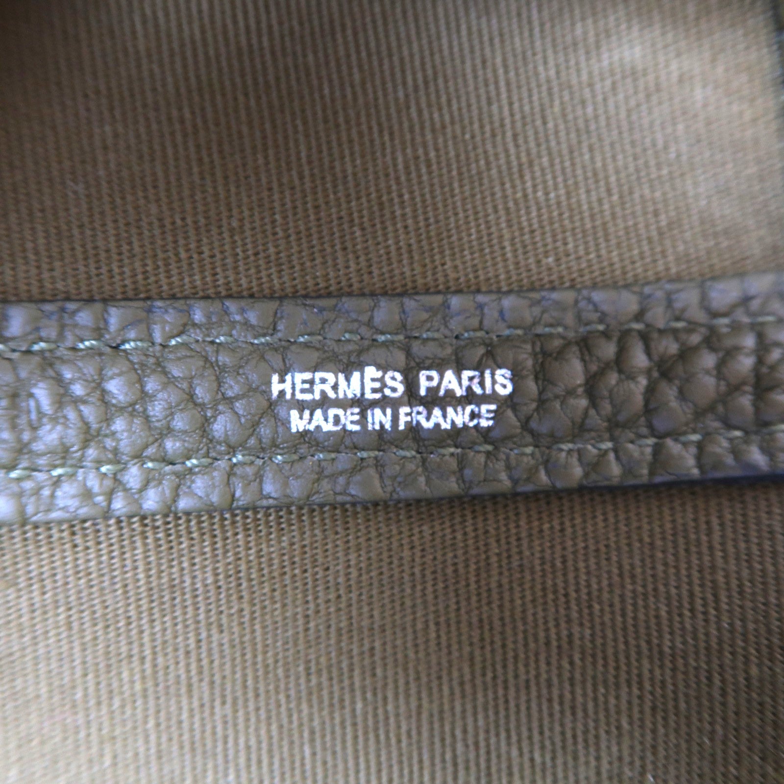 HERMES 帆布Garden File GM銀扣手挽袋橄欖綠
