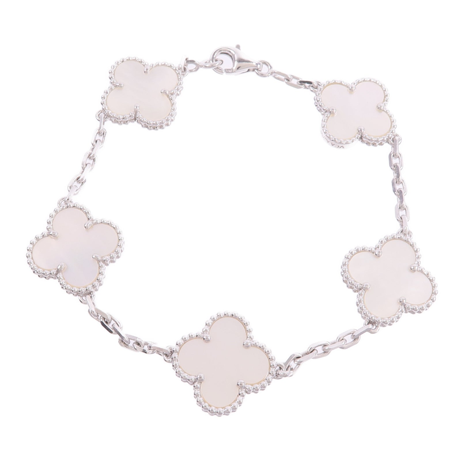 Van Cleef & Arpels 18K白金Vintage Alhambra 5 Motifs珍珠母貝手鏈
