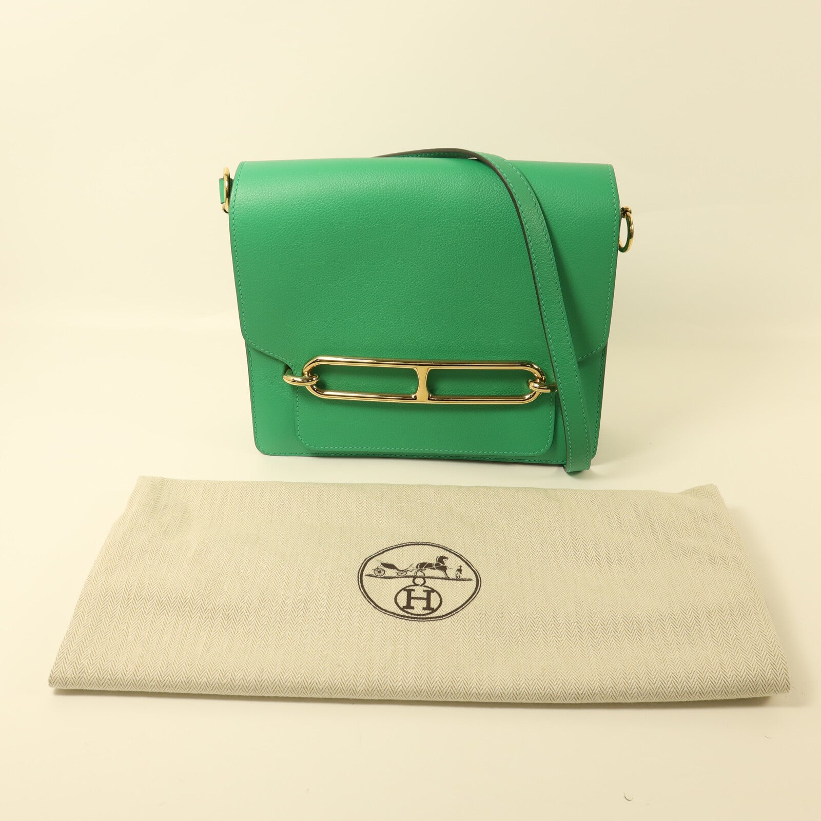 HERMES Evercolor皮革Roulis 23金扣肩背袋Menthe