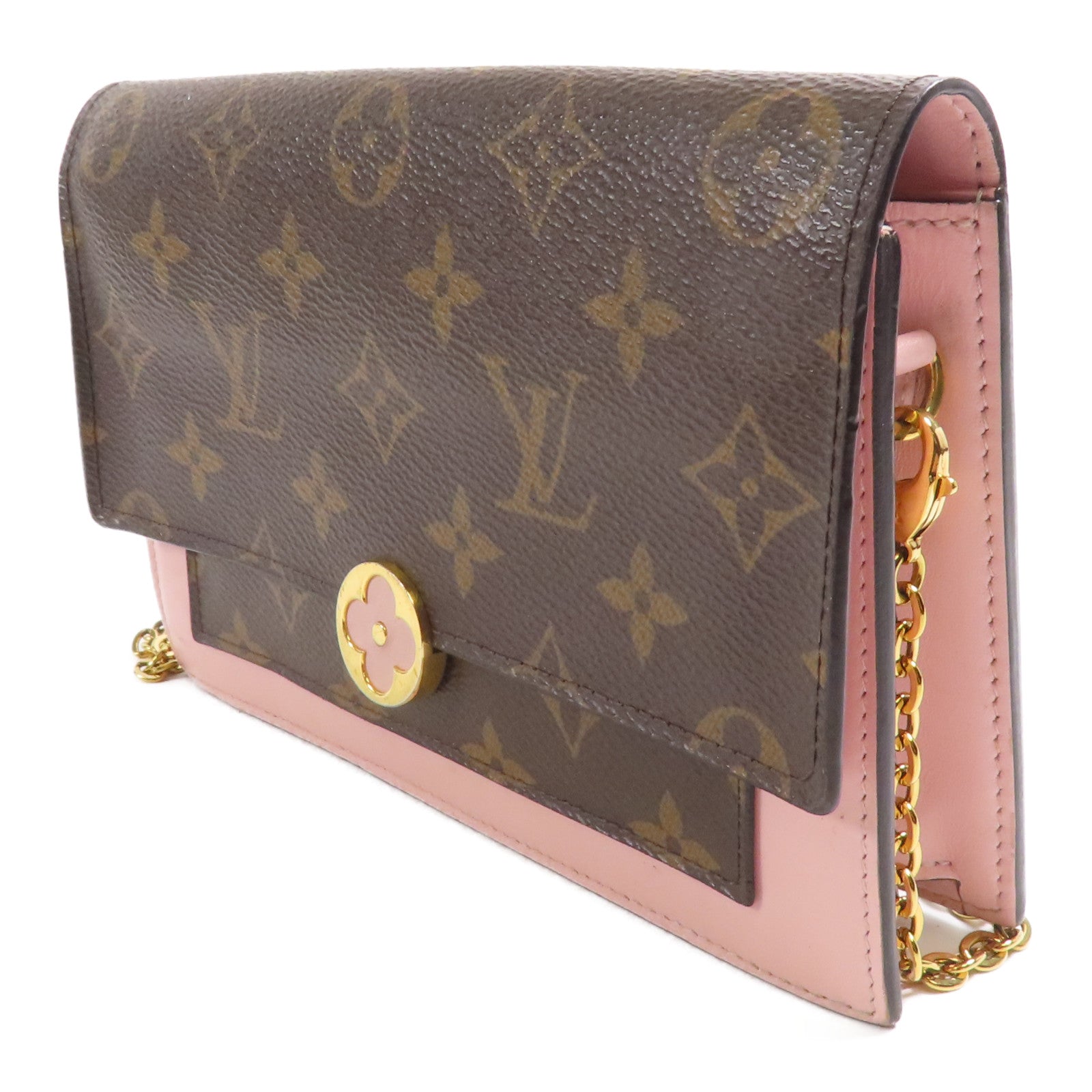 LOUIS VUITTON Monogram Flore Chain Wallet金扣鏈帶肩背袋