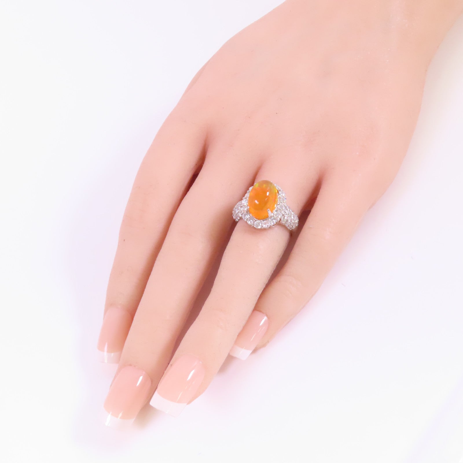 JEWELRY 【激減優惠】PT900鉑金/蛋白石/鑽石Opal Diamond Ring戒指US#5.75