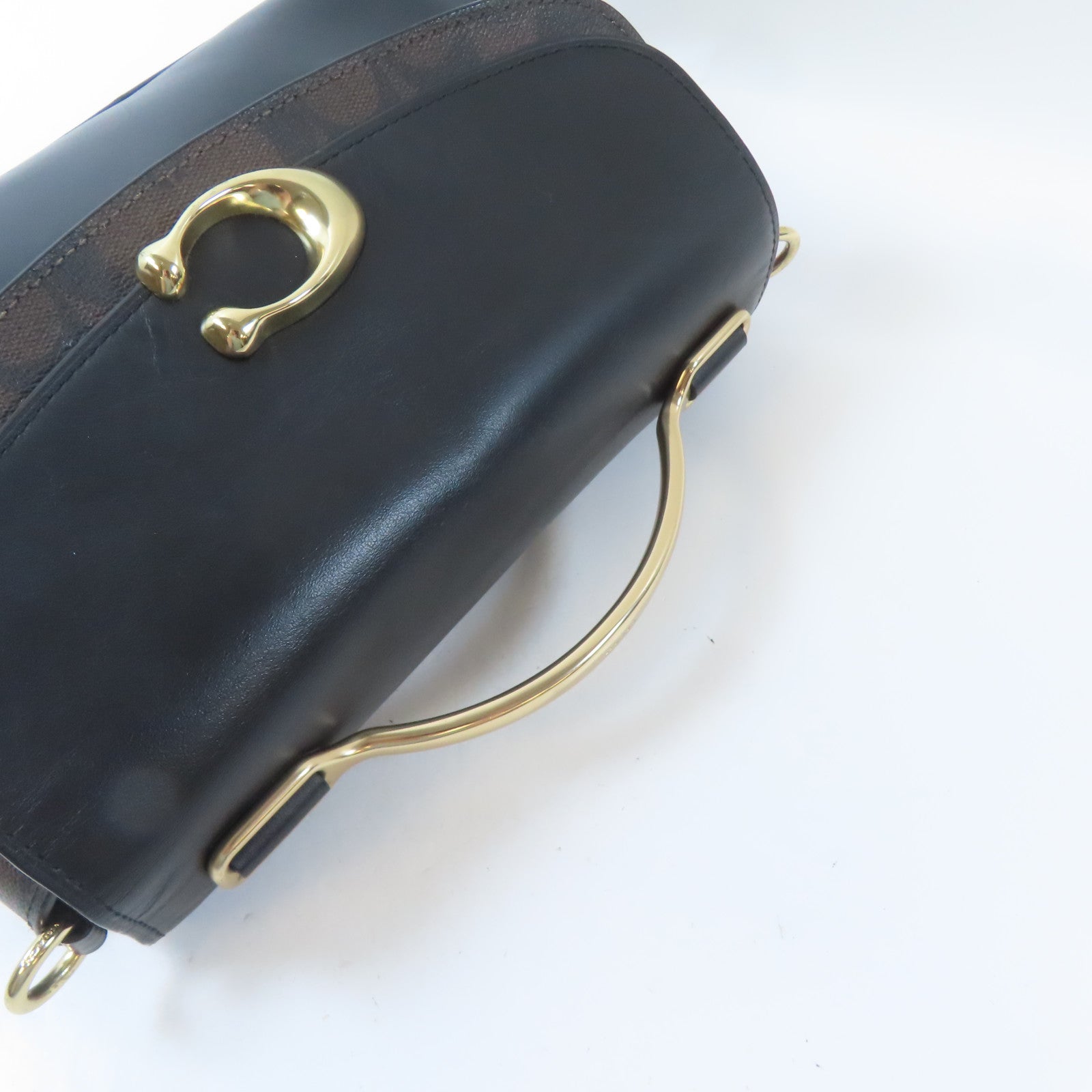 COACH 牛皮皮革/塗層帆布2 Way Shoulder金扣手挽肩背兩用袋黑色/啡色