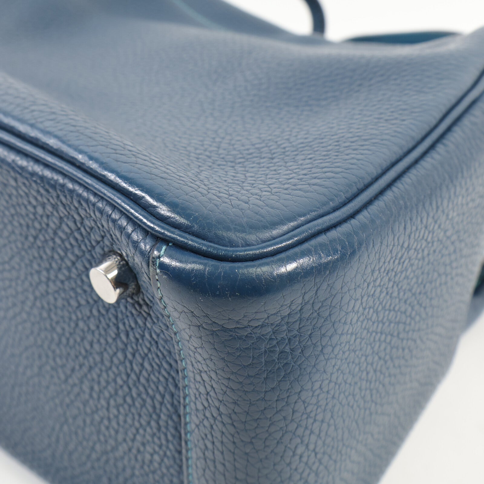 HERMES Clemence皮革Lindy 26銀扣手挽肩背兩用袋Bleu Colvert/Turquoise