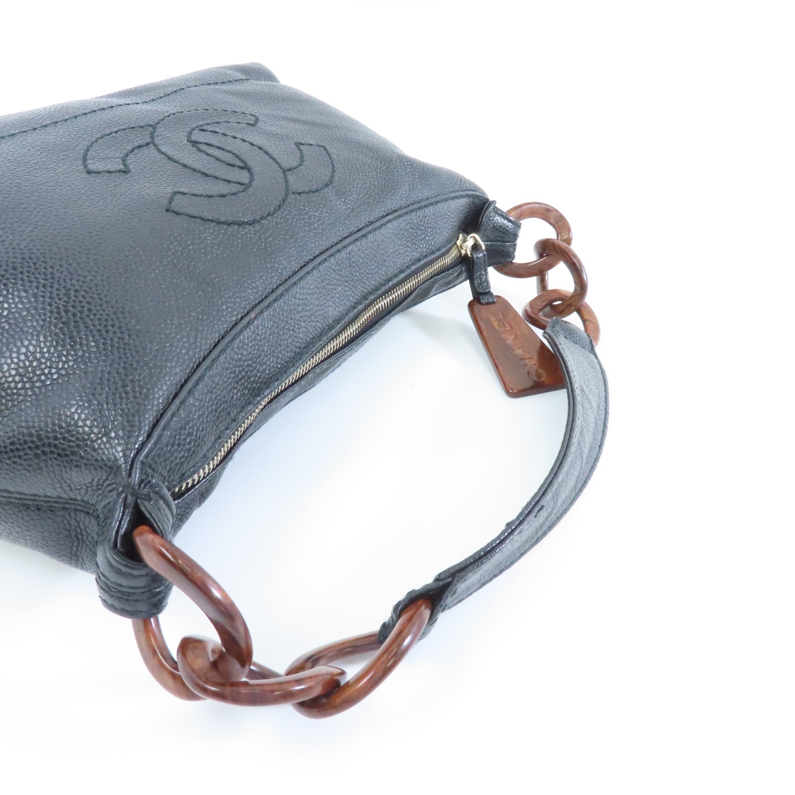 CHANEL 【激減優惠】Caviar皮革Shoulder Bag銀扣肩背袋黑色