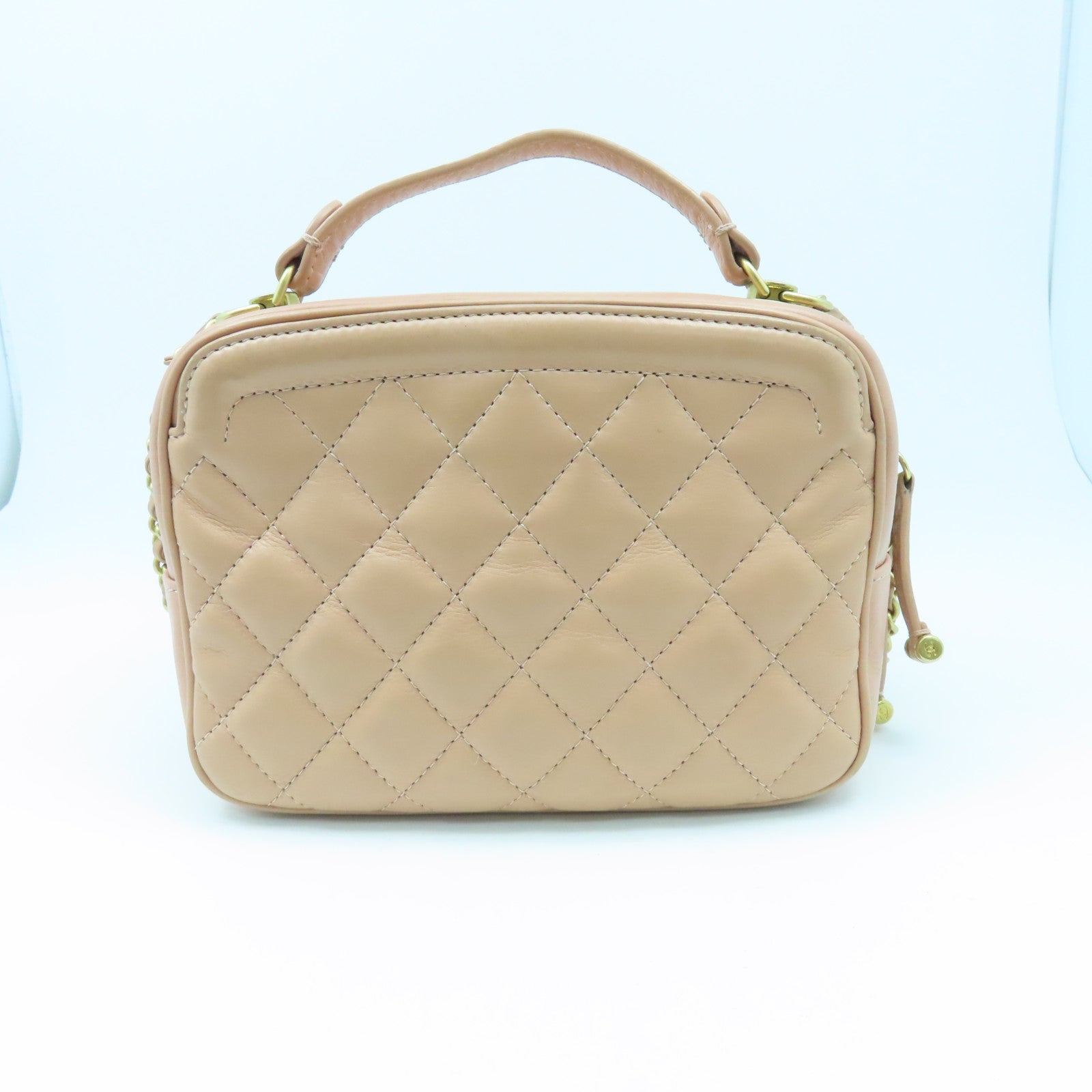CHANEL 【激減優惠】菱格羊皮皮革Chain 2Way Shoulder金扣鏈帶手挽肩背兩用袋粉紅色