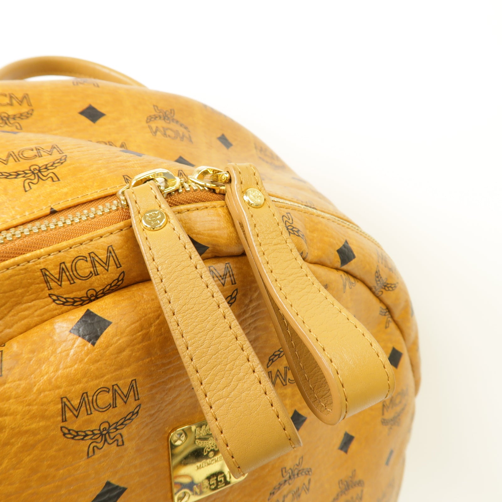 MCM 塗層帆布Backpack金扣背包棕色