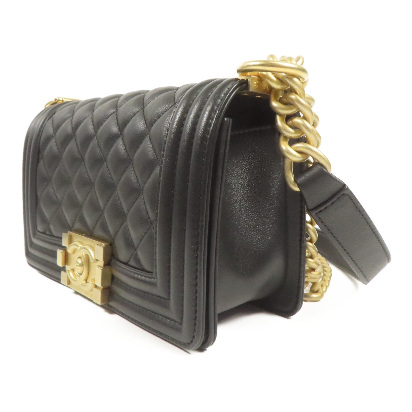 CHANEL 羊皮皮革Boy 20金扣鏈帶肩背袋