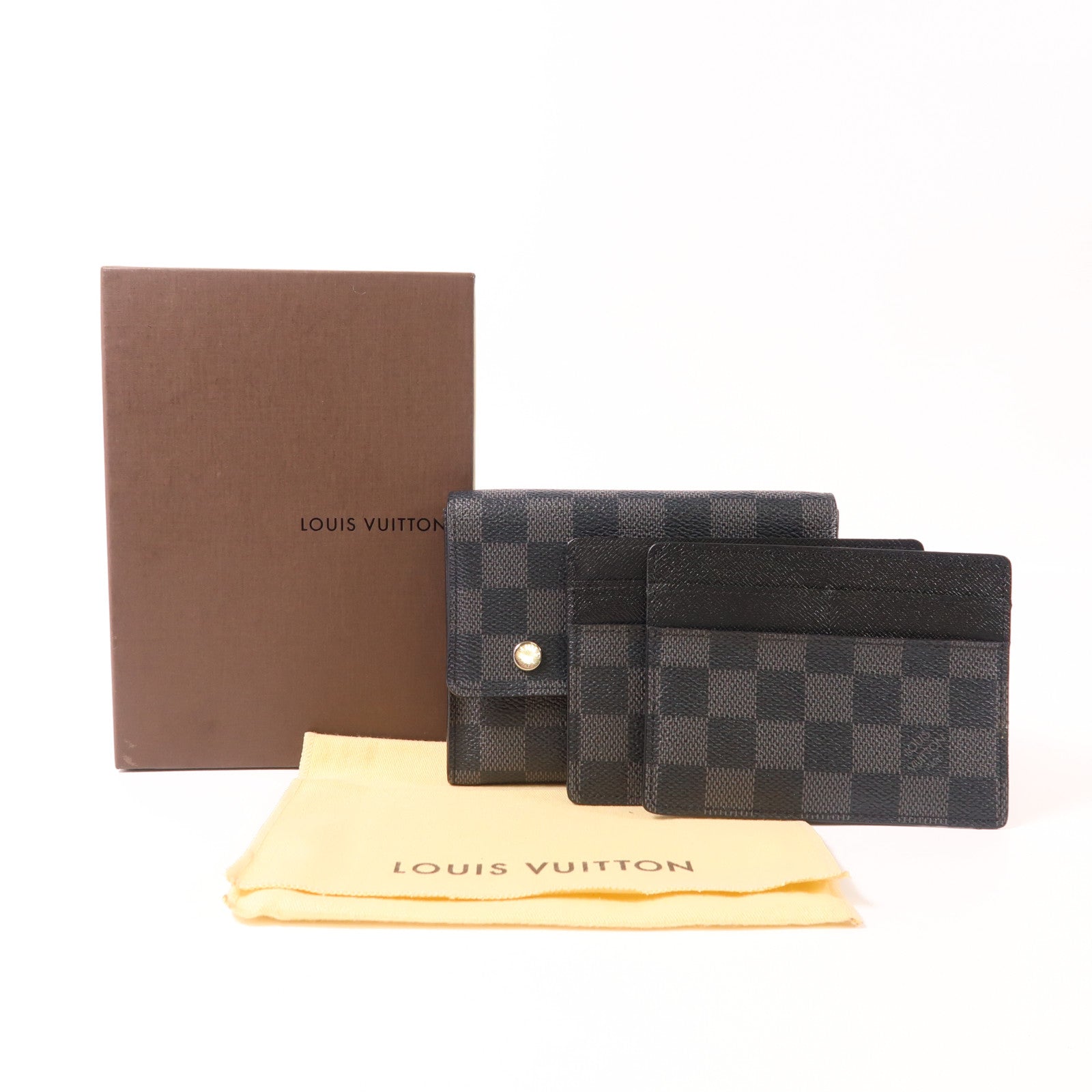 LOUIS VUITTON 【激減優惠】Damier Graphite Alpha Triple Pouch銀扣錢包