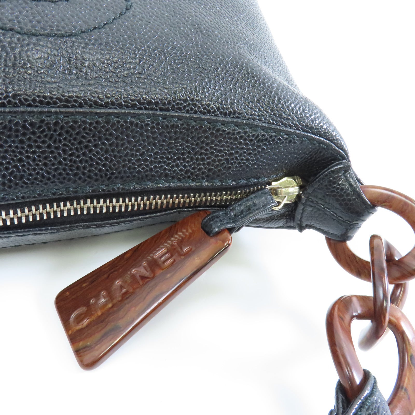 CHANEL 【激減優惠】Caviar皮革Shoulder Bag銀扣肩背袋黑色