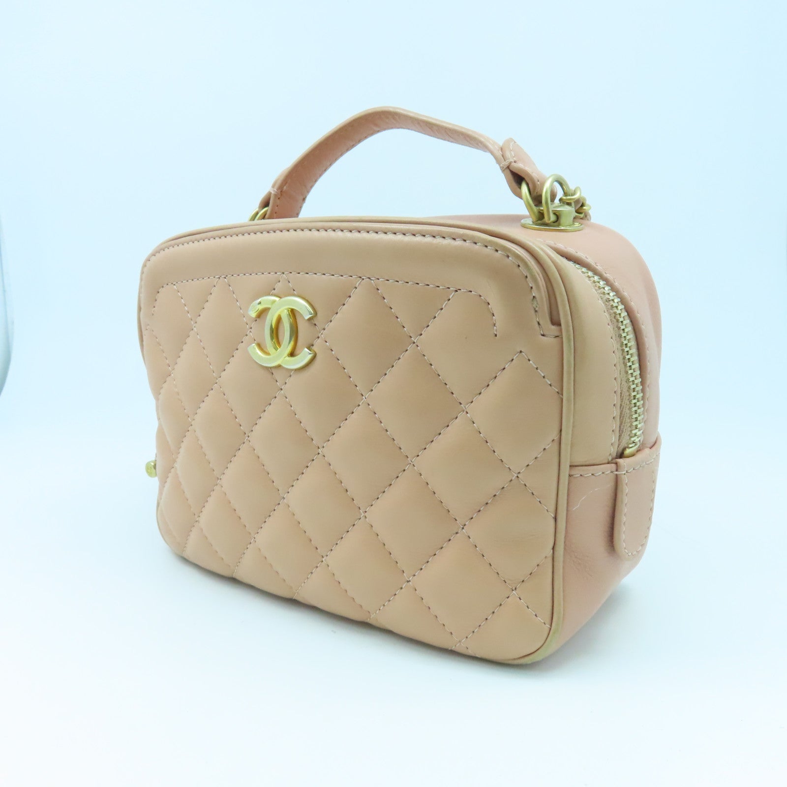 CHANEL 【激減優惠】菱格羊皮皮革Chain 2Way Shoulder金扣鏈帶手挽肩背兩用袋粉紅色