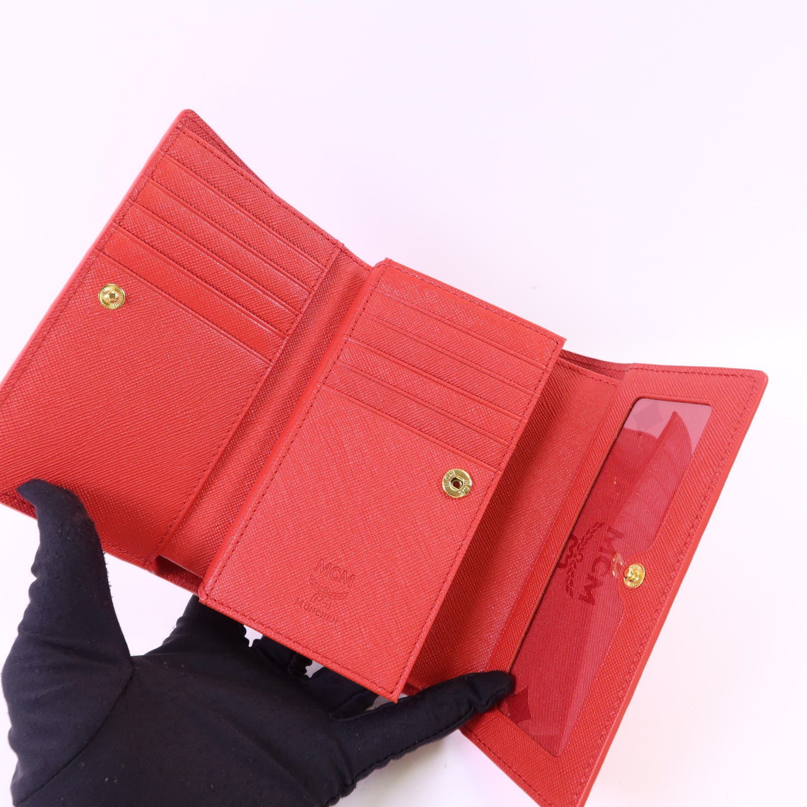 MCM 牛皮皮革Trifold Wallet金扣錢包