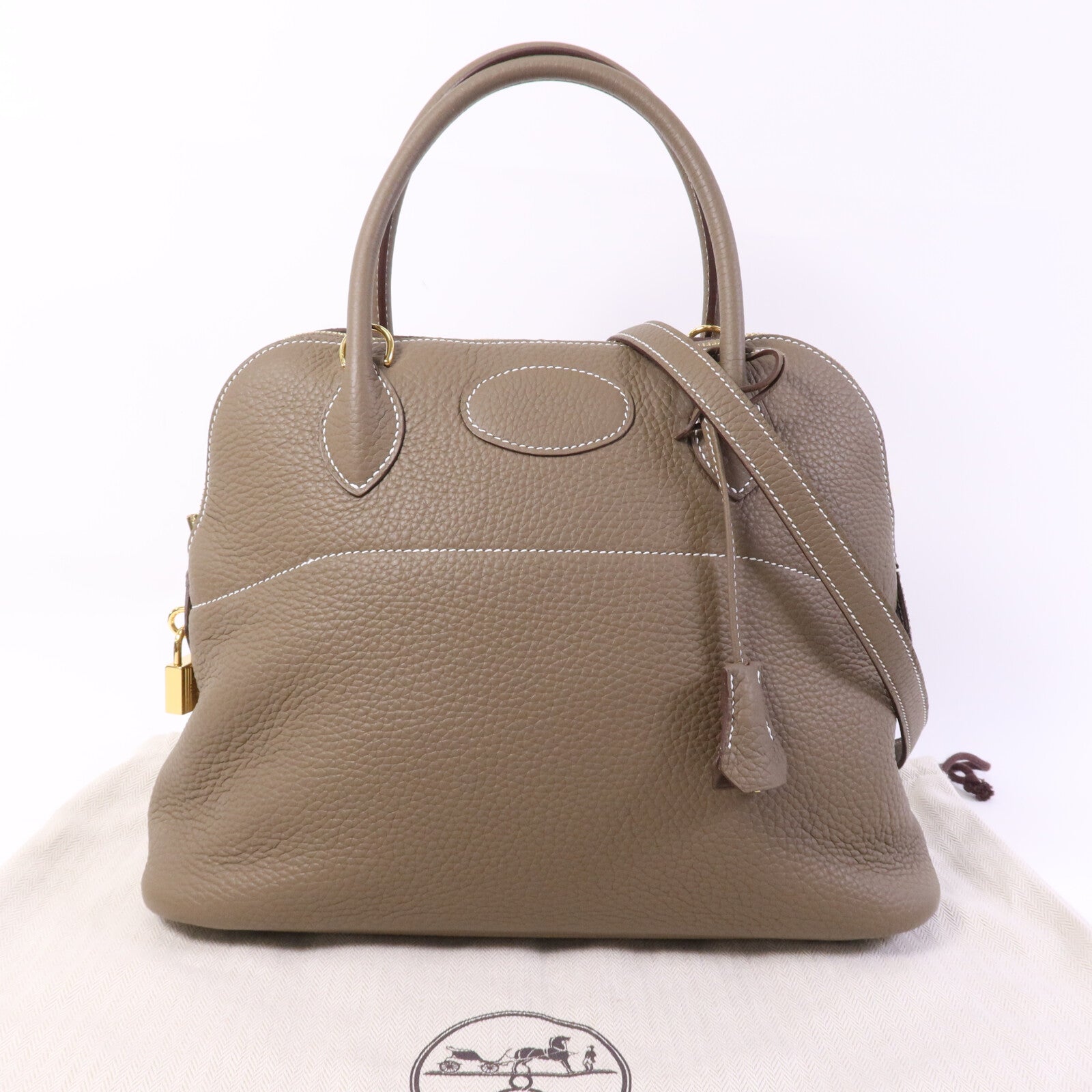 HERMES Clemence皮革Bolide 31金扣手挽肩背兩用袋Etoupe
