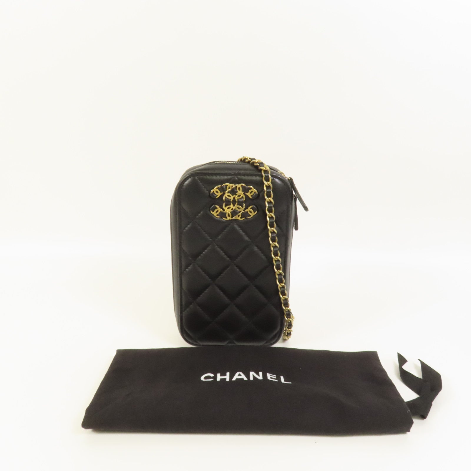 CHANEL 羊皮皮革Chain Shoulder金扣鏈帶肩背袋