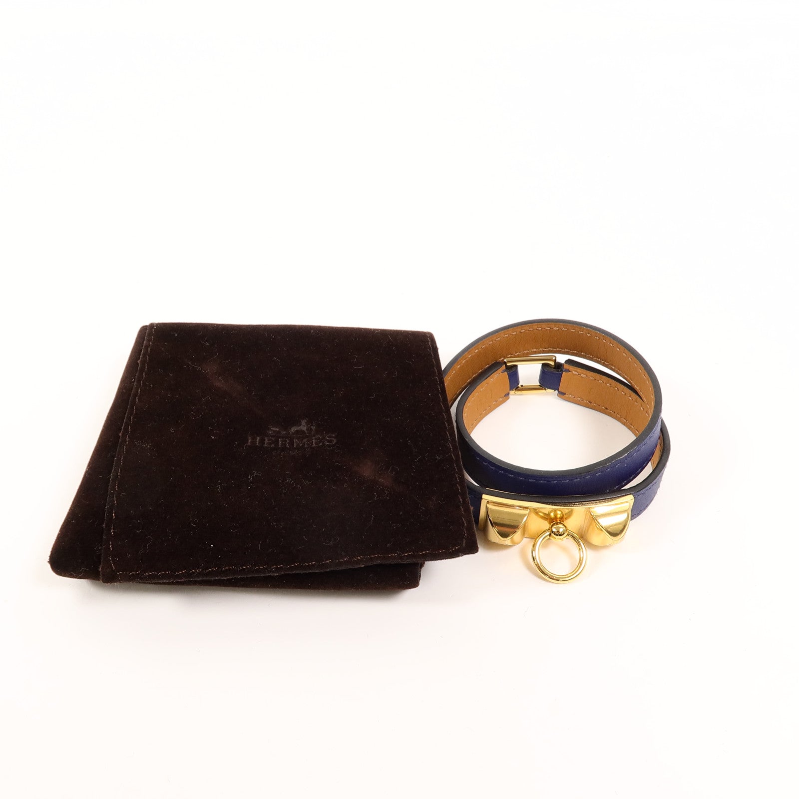 HERMES Swift皮革Rivale Double Tour Bracelet手帶Bleu Saphir