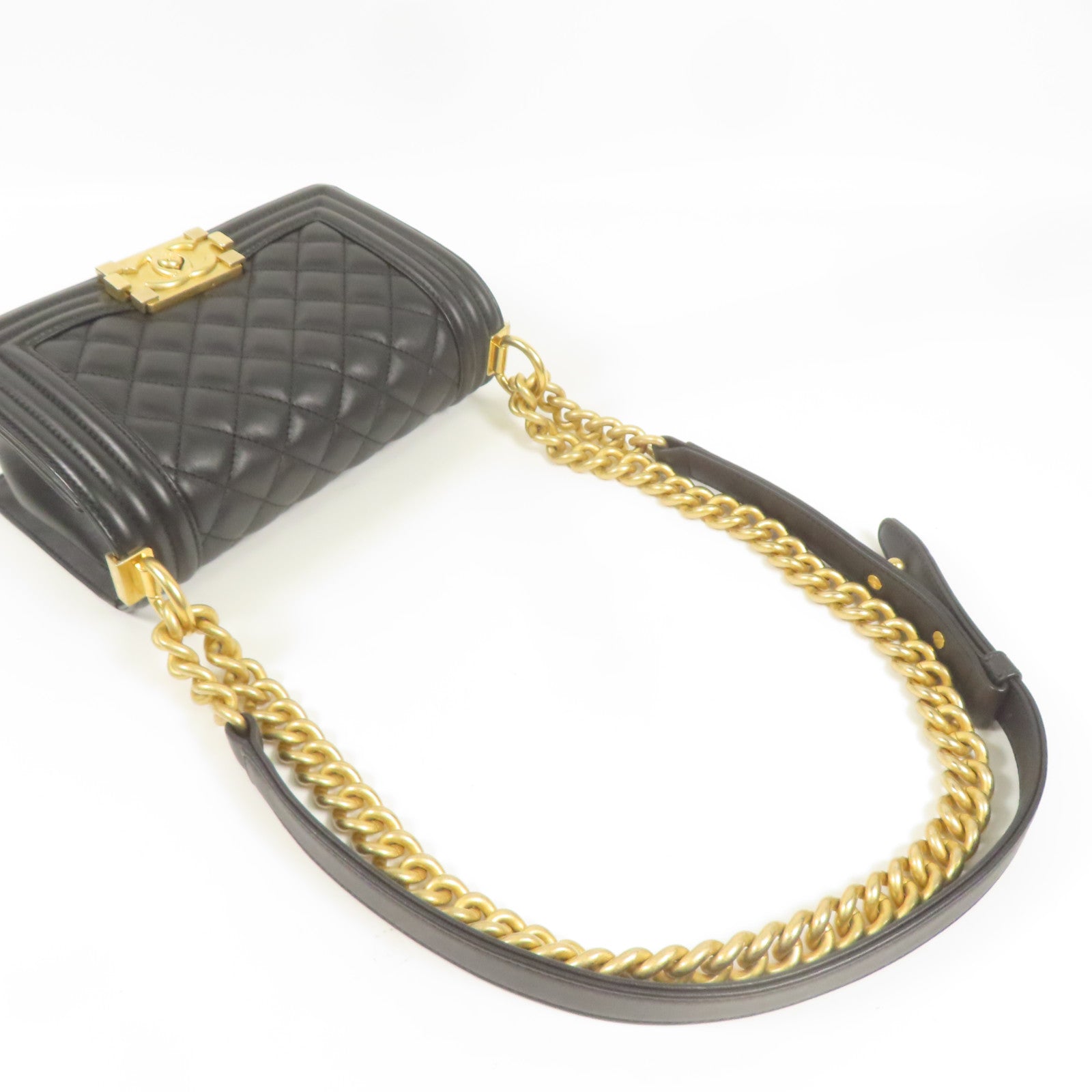 CHANEL 羊皮皮革Boy 20金扣鏈帶肩背袋