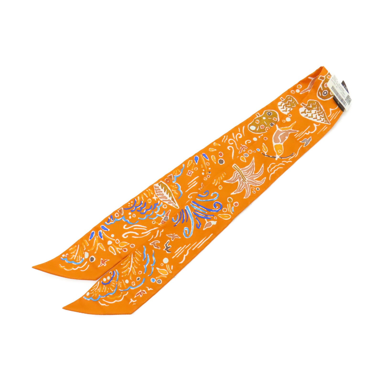 HERMES 【激減優惠】絲質Twilly絲巾橙色/藍色